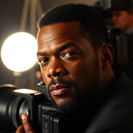Headshot of Samuel Jackson, Lead Cinematographer, with a focused expression behind a camera lens.