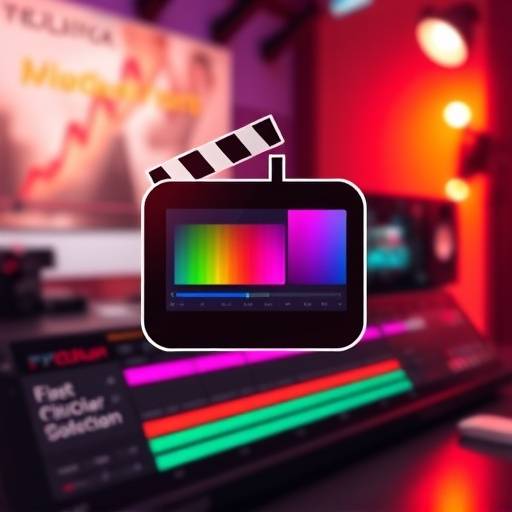 Post-production icon: editing timeline, color grading, and audio mixing.