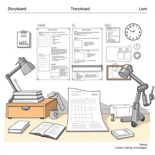 Pre-production icon: script, storyboard, and planning elements.
